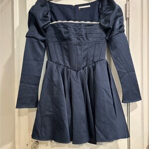 House of CB Navy Blue Dress with Lace Trim